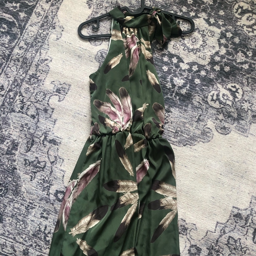 Needle and Thread Green Feather Print Dress
